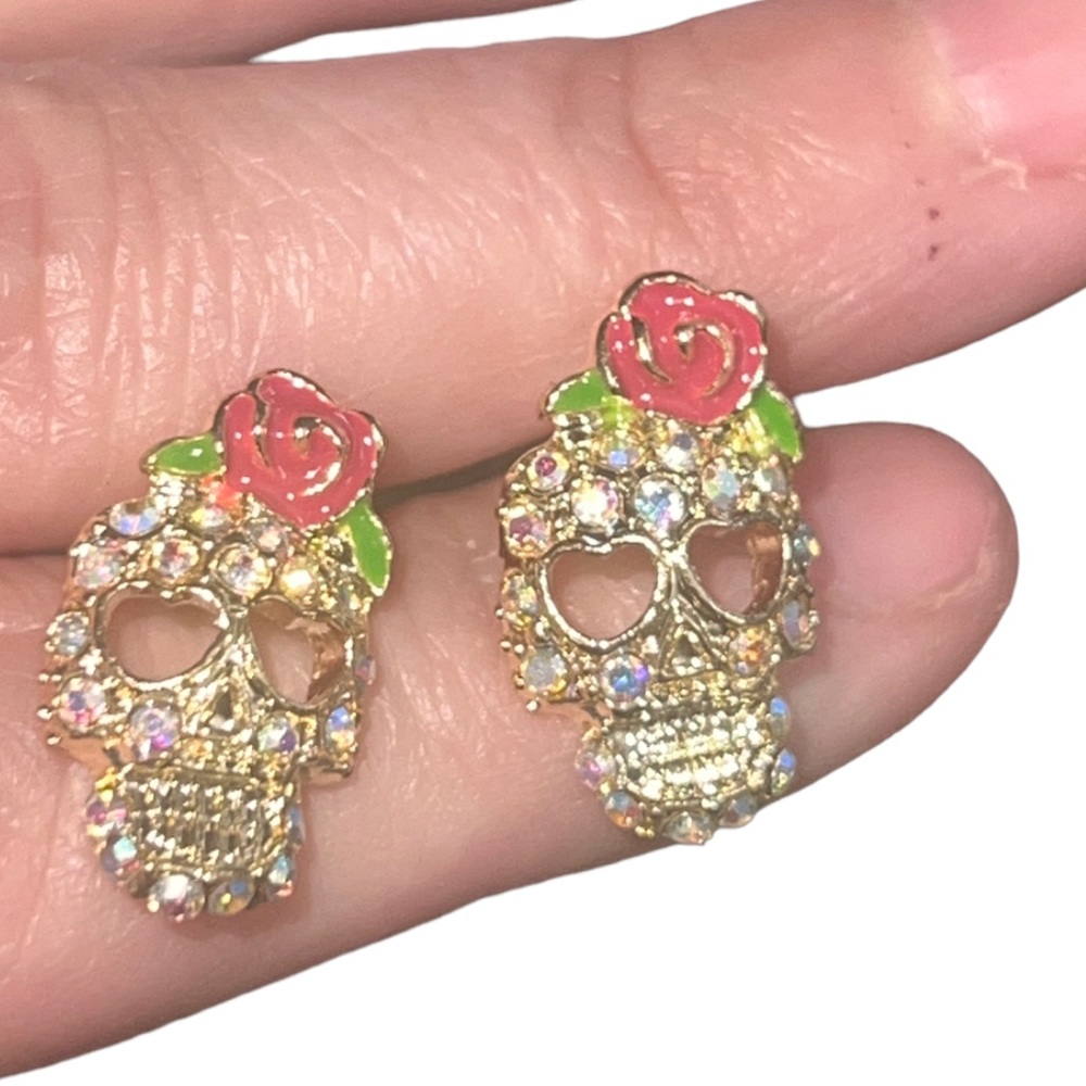 Day of the Dead Pierced Earrings, Día de Muertos or Día de los Muertos, Crystal